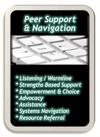 Peer Support and Systems Navigation services provided by Laura Rose.  Listening, Warmline, Strengths Based Support, Empowerment, Choice, Advocacy, Assistance, Systems Navigation, Resource Referral, and more!